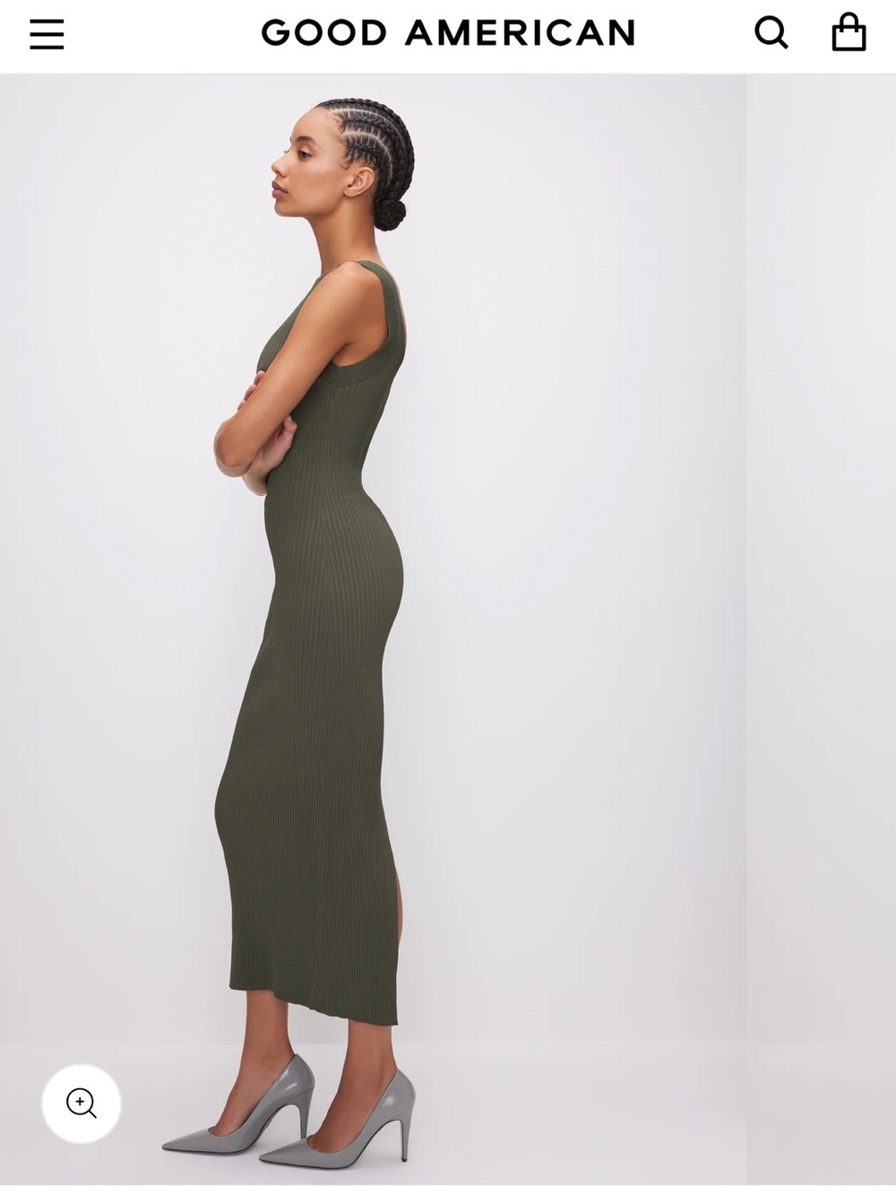 GOOD AMERICAN Stretch Rib Scoop Back Midi Dress in Green small stretchy - Picture 2 of 8